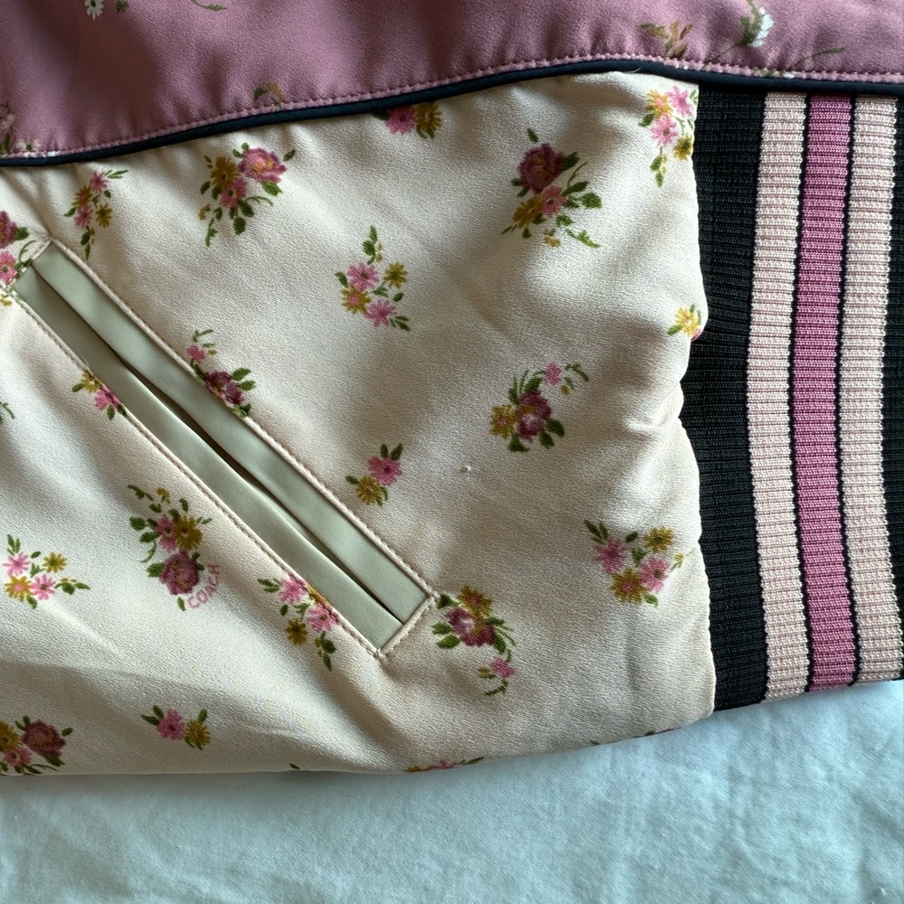 COACH Floral Baseball Bomber Jacket Womens M Romantic Rose Pink Coquette Girl - Picture 12 of 12